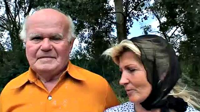 Teen joins oldies in outdoor sex romp