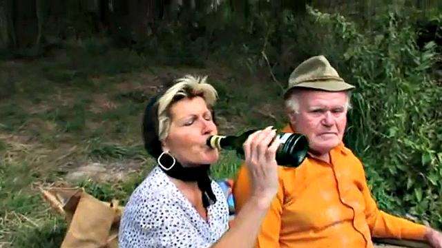 Teen joins oldies in outdoor sex romp