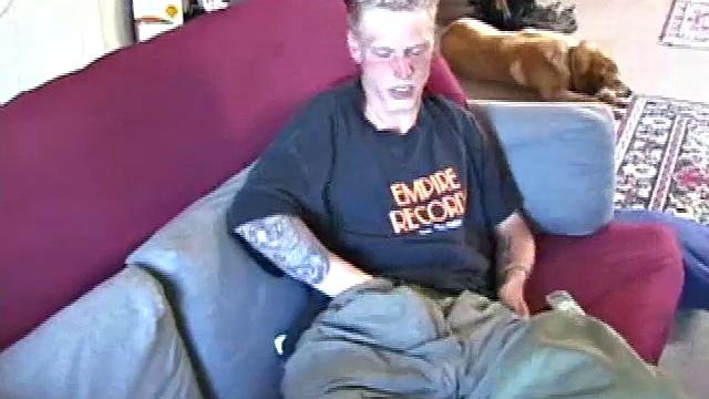 Freckled face Brandon invites us to watch him beat off. The pants strip off and an anal toy goes in while he keeps stroking along through it all.