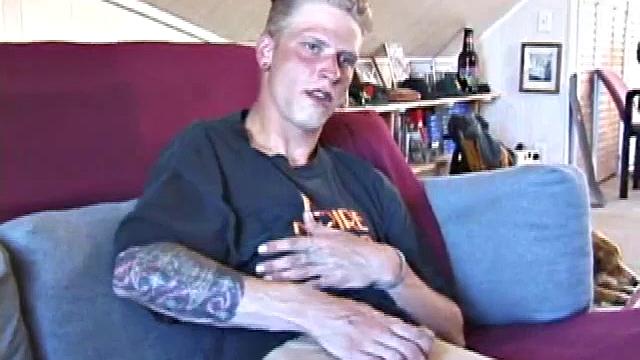 Freckled face Brandon invites us to watch him beat off. The pants strip off and an anal toy goes in while he keeps stroking along through it all.