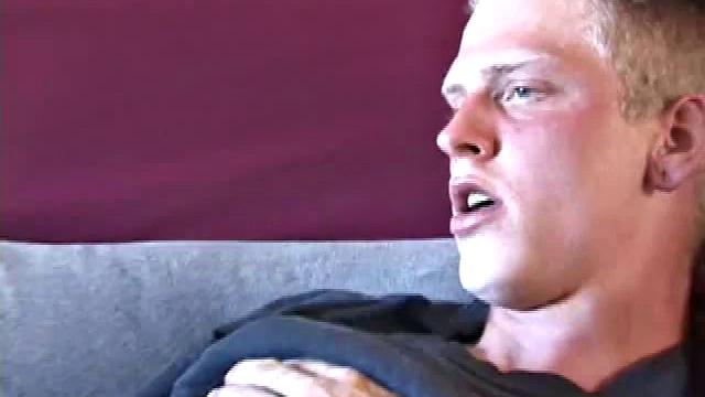 Freckled face Brandon invites us to watch him beat off. The pants strip off and an anal toy goes in while he keeps stroking along through it all.