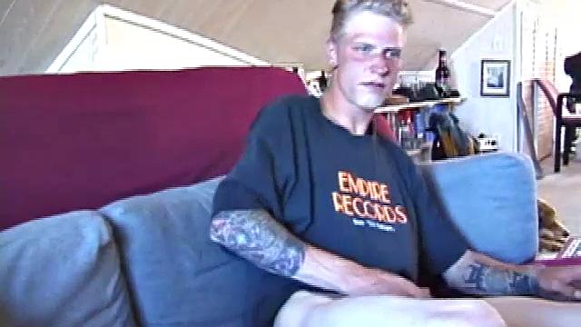 Freckled face Brandon invites us to watch him beat off. The pants strip off and an anal toy goes in while he keeps stroking along through it all.