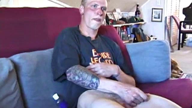 Freckled face Brandon invites us to watch him beat off. The pants strip off and an anal toy goes in while he keeps stroking along through it all.