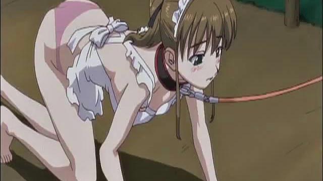 Maid In Apron Humiliated And Walked With A Leash