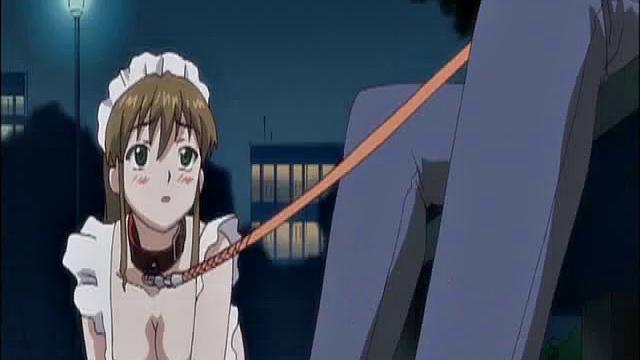 Maid In Apron Humiliated And Walked With A Leash