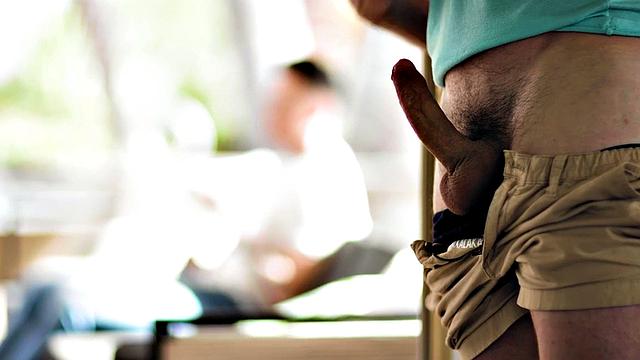 Athletic stud bareback banged by inked BF outdoors on terrace