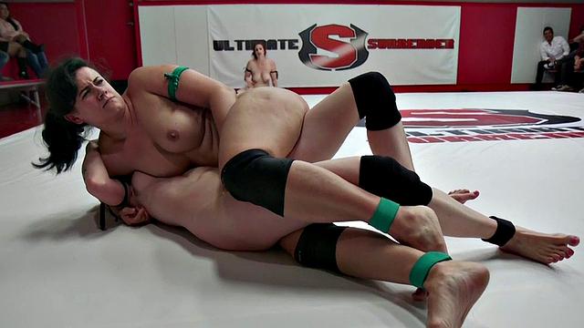 Lesbian big boobed and big ass MILFS enjoy public wrestling