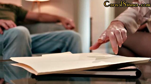 Classy bigtitted babe enjoys cocksucking