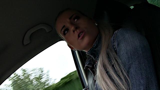 Blonde amateur gets her pussy pounded in public after a wild car blowjob