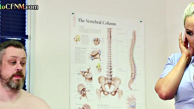 Handjob CFNM nurses jerk small cock in femdom action