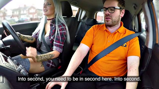 Bigtit babe gets pussy and ass drilled by driving instructor