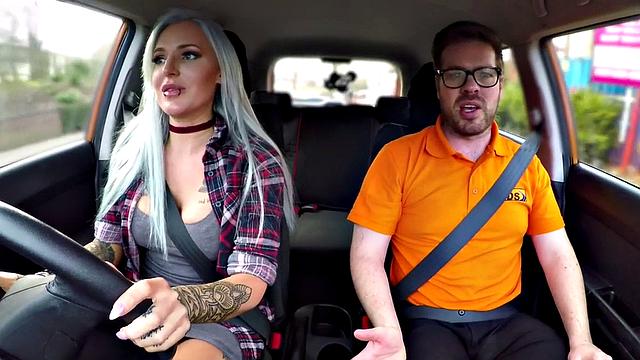 Bigtit babe gets pussy and ass drilled by driving instructor