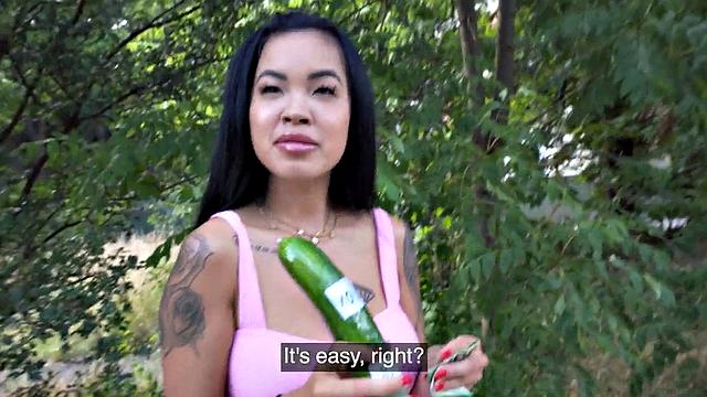 Picked up Asian bae pussyfucked in public