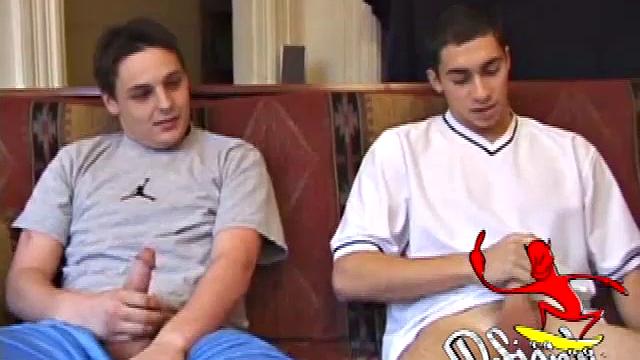 Gunner and Levi work up hardons, then strip naked and get down to business. These horny guys exchange blowjobs until they both blow big messy cum loads.