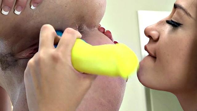 BFF lesbo fucks 18yo brunette's pussy with dildo in bathroom solo