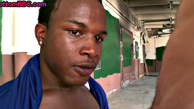 Ebony stud with oiled ass picked up and fucked outdoors