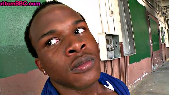 Ebony stud with oiled ass picked up and fucked outdoors