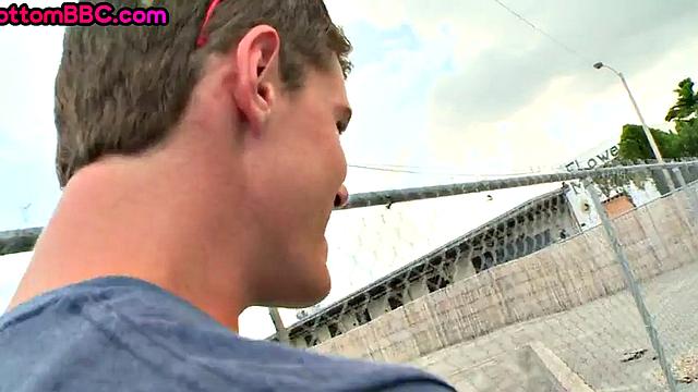 Ebony stud with oiled ass picked up and fucked outdoors