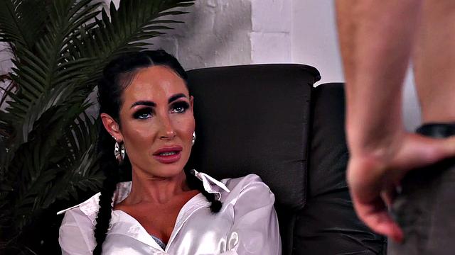 CFNM femdom MILF teases wankers cock in office