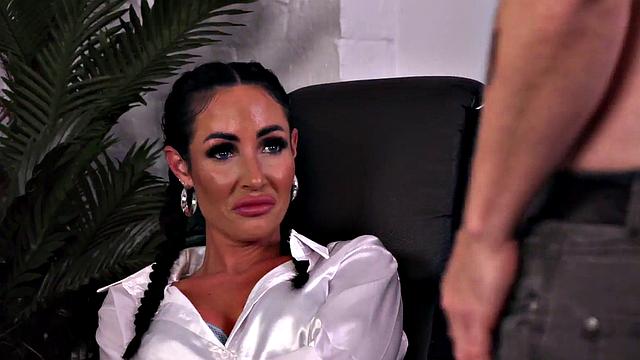 CFNM femdom MILF teases wankers cock in office