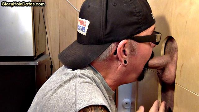 Gloryhole bearded guest cocksucking