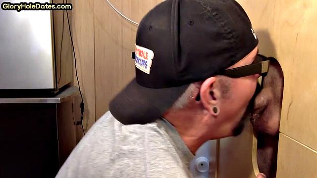 Gloryhole bearded guest cocksucking