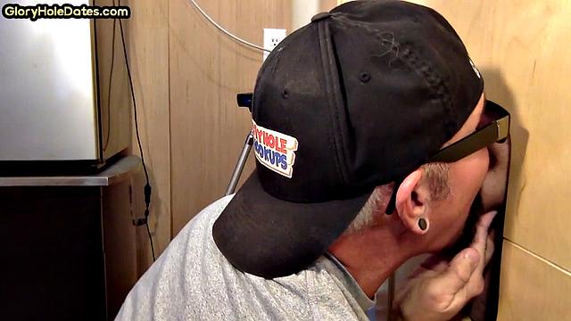 Gloryhole bearded guest cocksucking