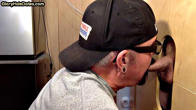 Gloryhole bearded guest cocksucking