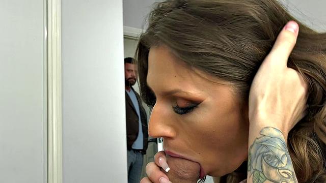 Trans pierced nipples MILF 3some rimmed and fucked