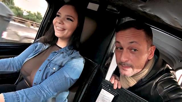 Titfucked cab bae in stockings smashed by client cock