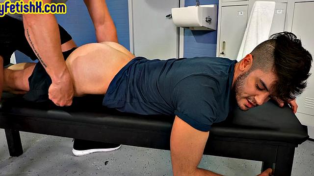 Barebacked stud filled in by perverted fucker