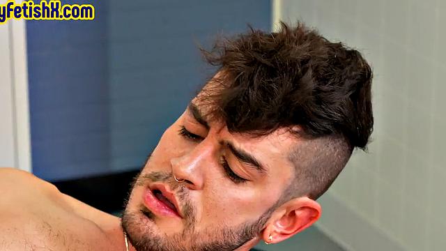 Barebacked stud filled in by perverted fucker