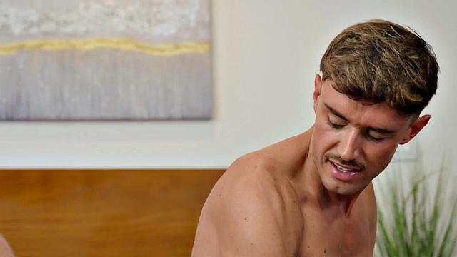 Muscled tattooed jock barebacks greedy asshole at home