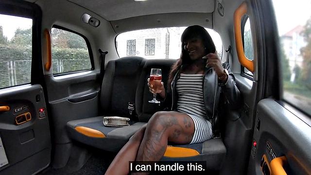 Booty ebony bosomy MILF pussyfucked in the cab outdoor