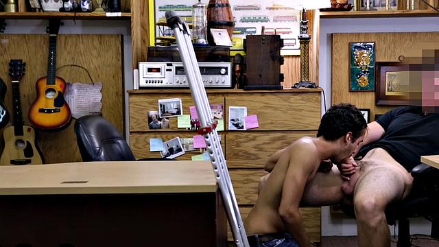 Hairy office bottom gets his ass drilled by owner's pawn shop