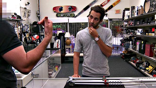 Hairy office bottom gets his ass drilled by owner's pawn shop