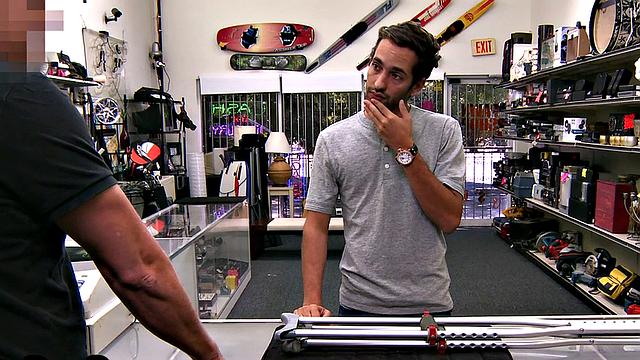 Hairy office bottom gets his ass drilled by owner's pawn shop