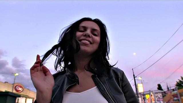 Watch this tattooed babe flash her tits and get her mouth filled with cum