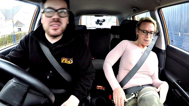 Naughty instructor gets a hardcore pounding in the backseat and glasses