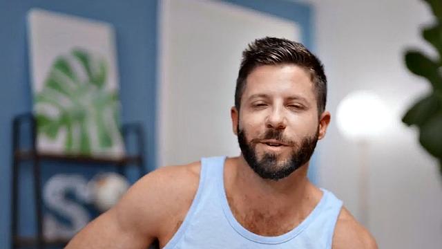 Hairy chest jock stroking in close up solo video