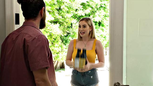 Busty Blake Blossom finally gets to ride Brad's big cock