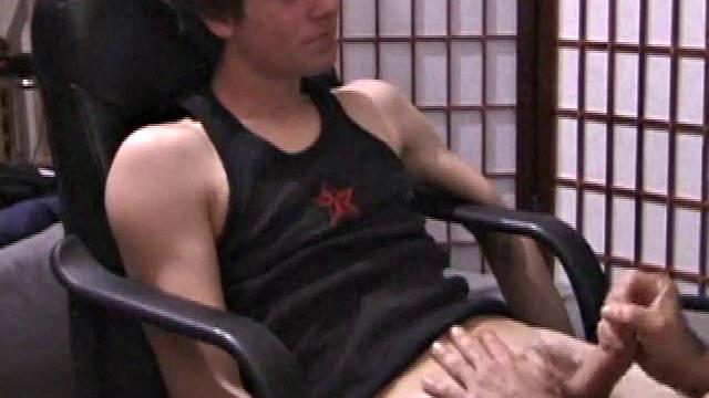 Kicking back in a chair, Jayden is ready to beat off, and we get to watch! This time he gets some help from a mystery hand.