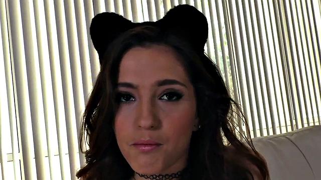 Handjob perkyboobs slut jerks oiled dong in closeup