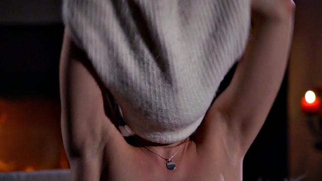 Masturbating babe in lace thongs fingers shaved and wet cunt