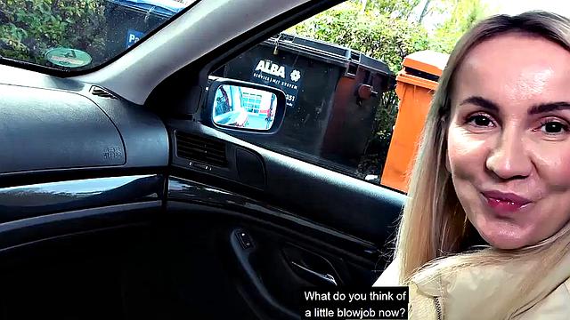 Public skinny babe POV fucked outdoors after blowjob in car