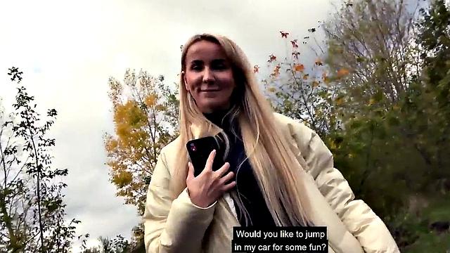 Public skinny babe POV fucked outdoors after blowjob in car