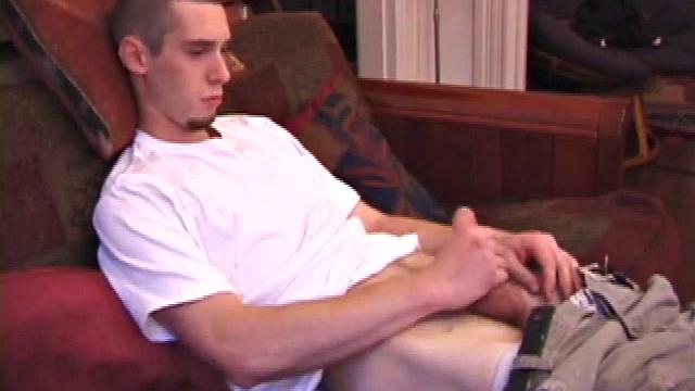 Young Rob Bay is home on a lunch break and has just enough time to stroke a little spunk out before heading back to finish his shift. He gets his cock hard and ready. Since he only has time for a quickie, the young man gets himself off in record time.