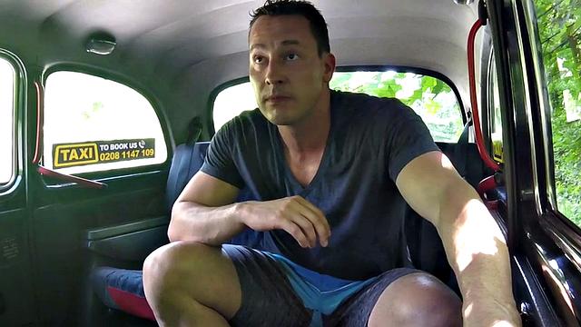 Tattooed taxi driver gives head while riding cowgirl in reverse car