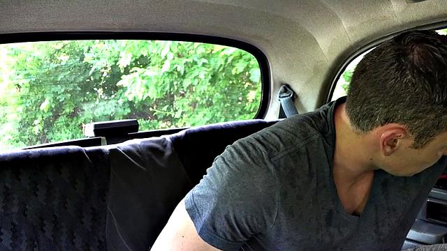 Tattooed taxi driver gives head while riding cowgirl in reverse car