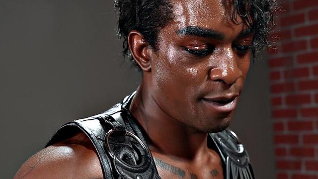 IRcosplay stud bareback fucked by ebony in leather